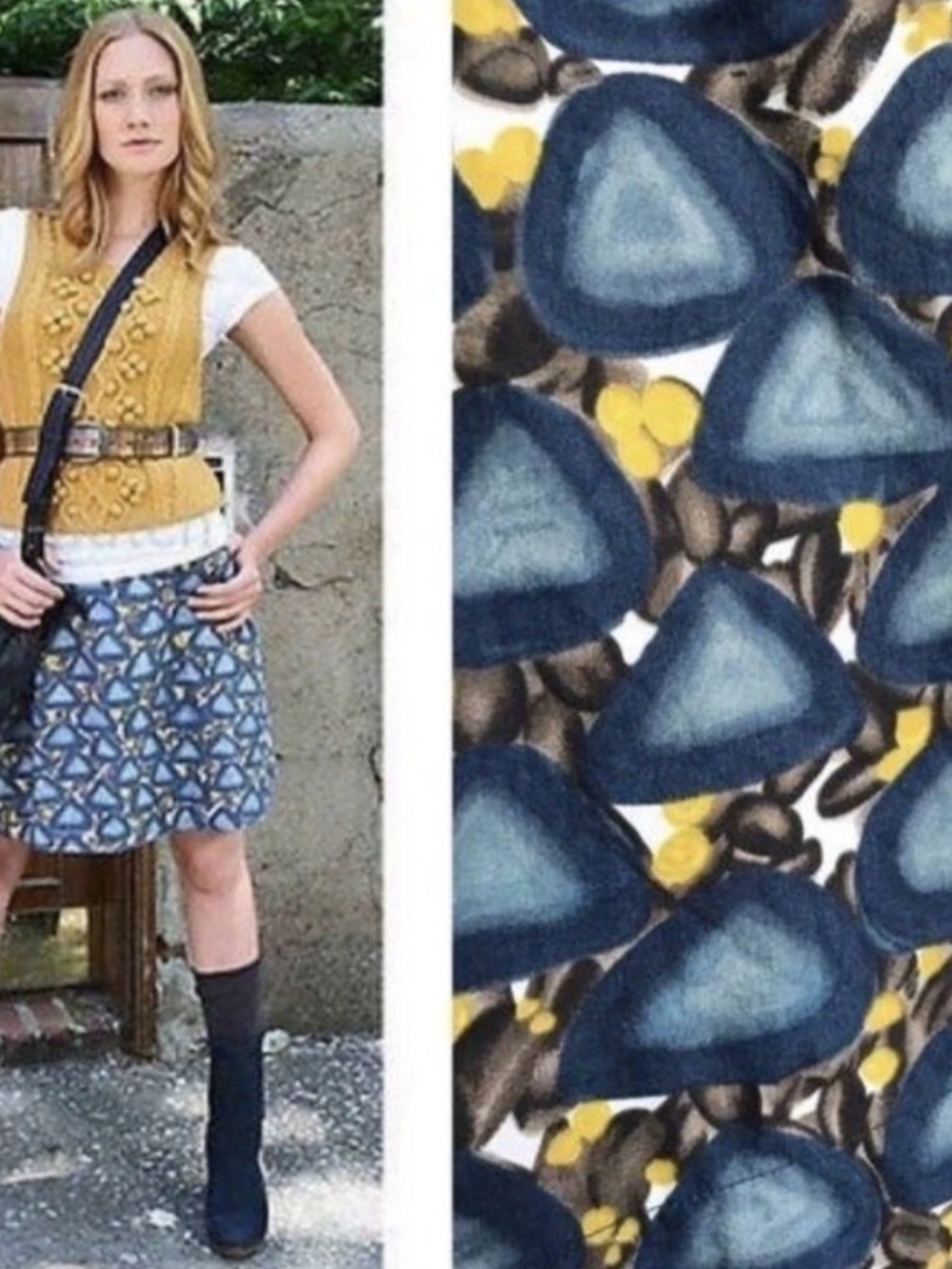 Fei x Anthropologie cotton Geometric Print A-Line Skirt with sash lagenlook